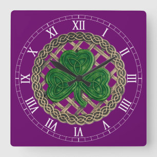 Purple Shamrock & Celtic Knots Roman Numeral Clock