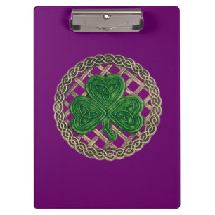 Purple Shamrock On Celtic Knots Clipboard