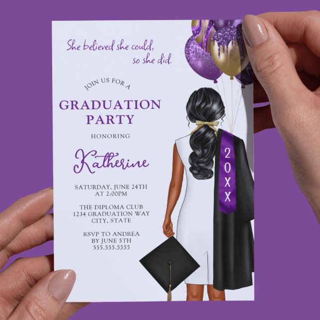 Purple She Believed She Could Graduation Party Invitation (Creator Uploaded)