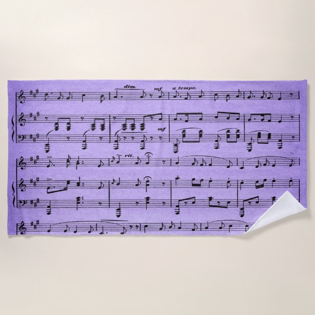 Purple Sheet Music Beach Towel (Front)