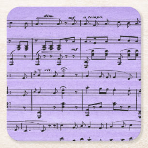 Purple Sheet Music Square Paper Coaster