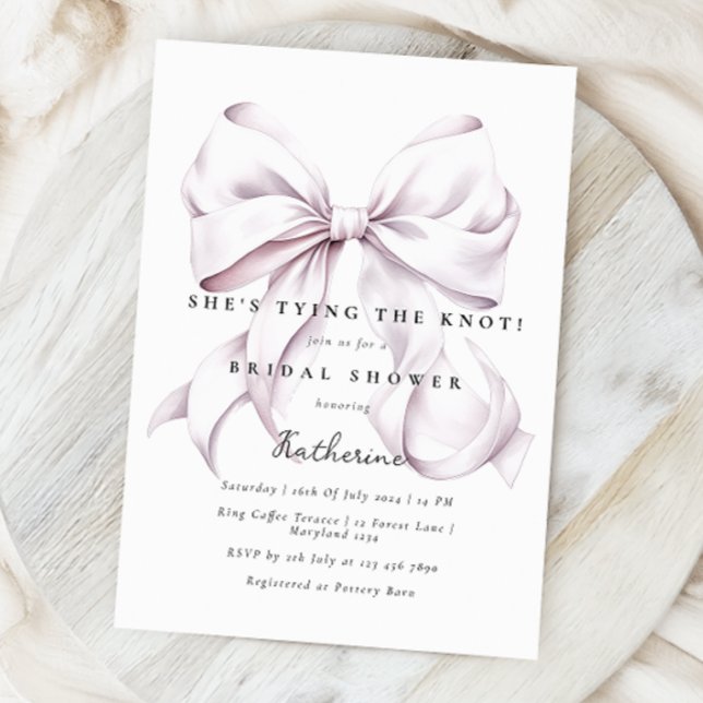 Purple She's Tying the Knot Bow Bridal Shower Invitation (Creator Uploaded)