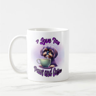 Purple Shih Tzu: I love my paws and coffee Coffee Mug