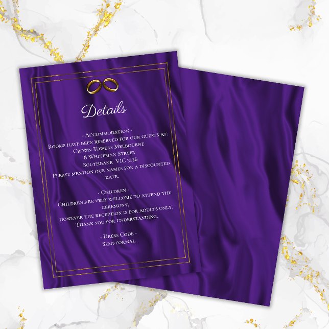 Purple Shimmer & Gold Rings Wedding Details Enclosure Card (Creator Uploaded)