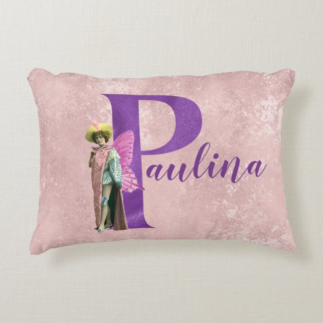 Purple Shimmer Illustrated Letter P  Decorative Cushion (Front)
