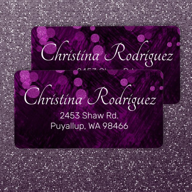 Purple Shimmery Lights Address Mailing Labels (purple shimmery lights shimmers address labels, elegant script writing quinceanera mailing labels)