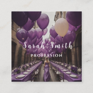Purple Shiny Balloons Party Wedding Glitter Square Business Card