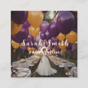 Purple Shiny Balloons Party Wedding Glitter Square Business Card