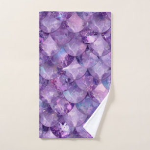 Purple Shiny Mermaid Print Bath Towel Set