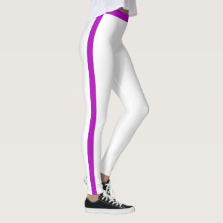 Purple Side Stripe White Leggings or Choose Colour