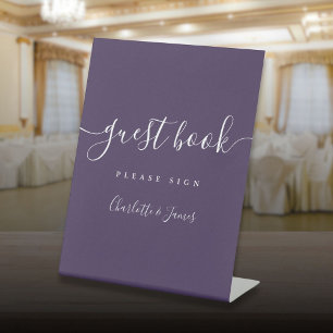 Purple Signature Script Guest Book Pedestal Sign