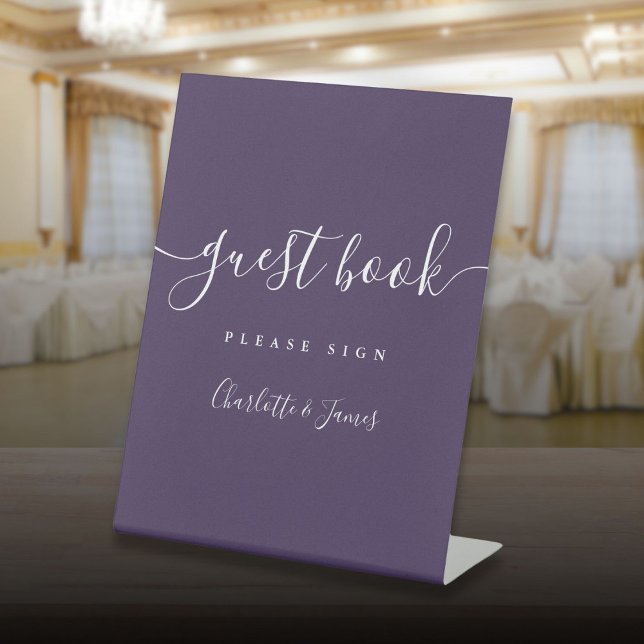 Purple Signature Script Guest Book Pedestal Sign (Purple Signature Script Guest Book Pedestal Sign)