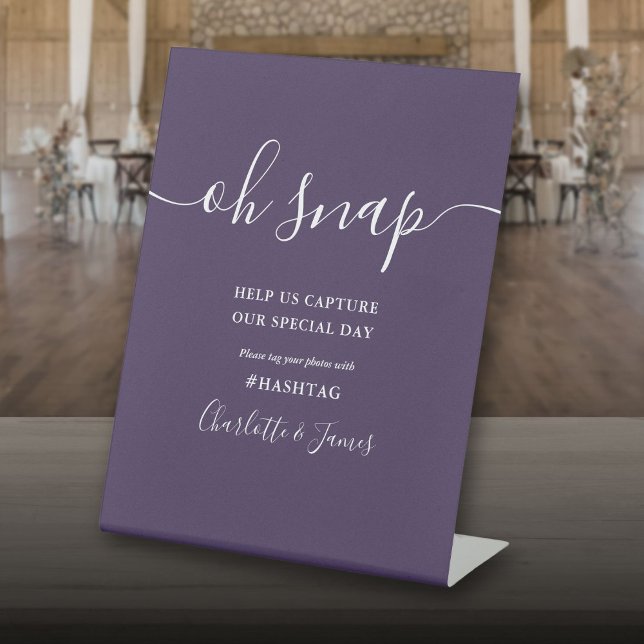Purple Signature Script Oh Snap Wedding Pedestal Sign (Purple Signature Script Oh Snap Wedding Pedestal Sign)