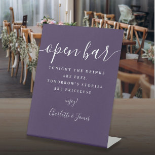 Purple Signature Script Open Bar Pedestal Sign