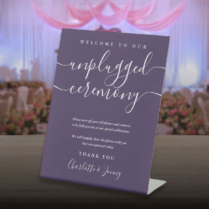 Purple Signature Script Unplugged Ceremony Pedestal Sign