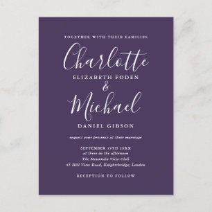 Purple Signature Script Wedding Invitation Postcard