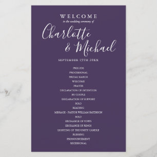 Purple Signature Script Wedding Program
