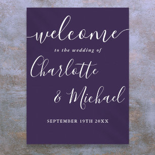 Purple Signature Script Wedding Welcome Sign