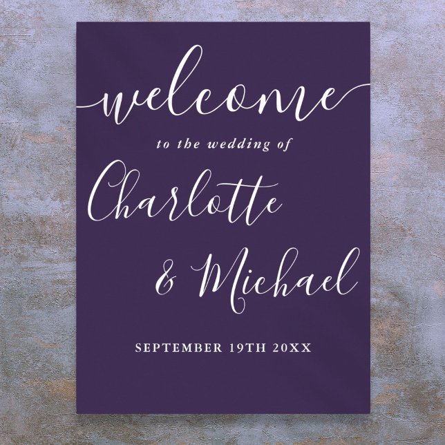 Purple Signature Script Wedding Welcome Sign (Purple Signature Script Wedding Welcome Sign)