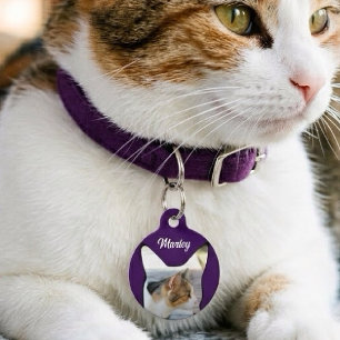 Purple Silhouette Custom Photo Name Address Cat Pet Tag