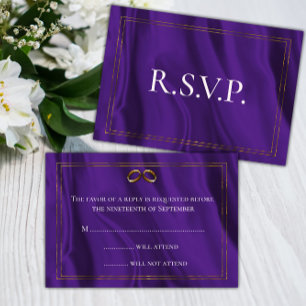 Purple Silk and Gold Wedding RSVP Card
