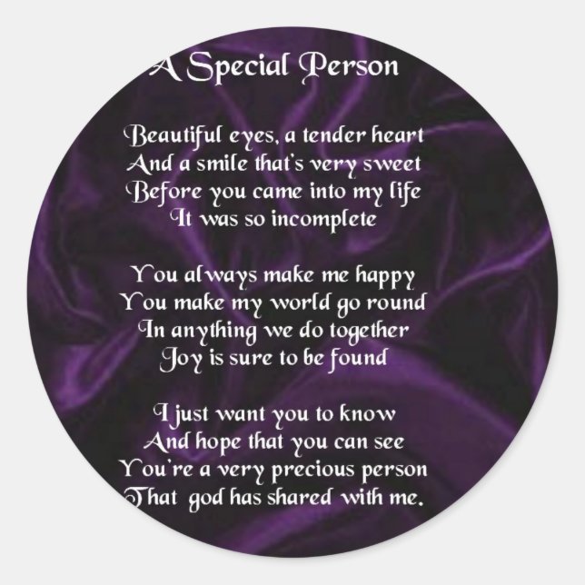 Purple Silk - Special Person poem Classic Round Sticker (Front)