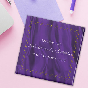 Purple Silk Wedding and Gold Save the Date Magnet
