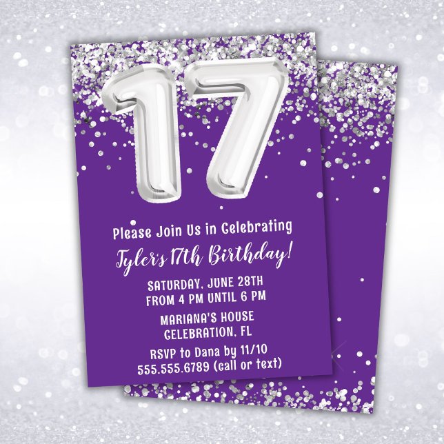 Purple Silver 17th Birthday Party Invitation (Creator Uploaded)