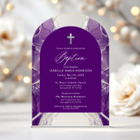 Purple Silver Agate Baptism Modern Elegant