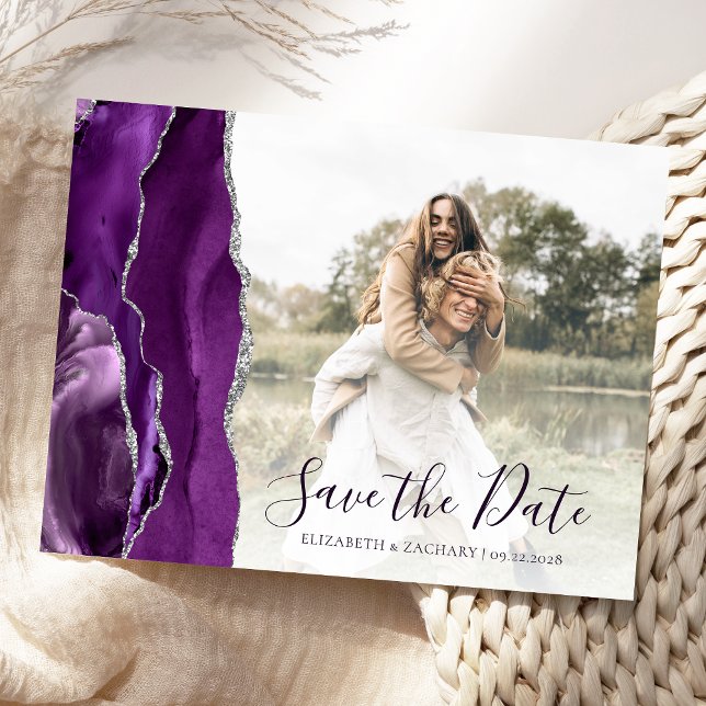 Purple Silver Agate Custom Photo Save the Date Postcard (Creator Uploaded)