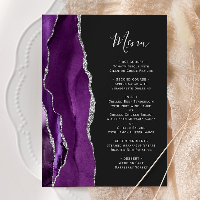 Purple Silver Agate Dark Wedding Menu (Creator Uploaded)