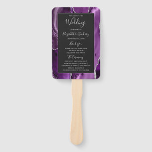 Purple Silver Agate Dark Wedding Program Hand Fan