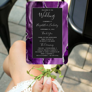 Purple Silver Agate Dark Wedding Program Hand Fan