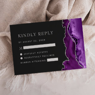 Purple Silver Agate Dark Wedding RSVP Card
