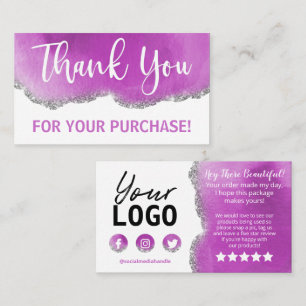Purple Silver Agate Glitter White Thank You Business Card