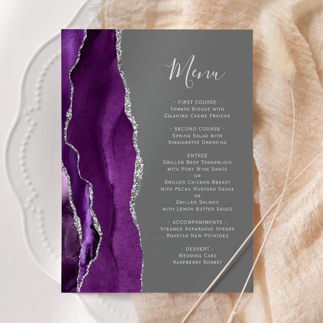 Purple Silver Agate Grey Wedding Menu (Creator Uploaded)