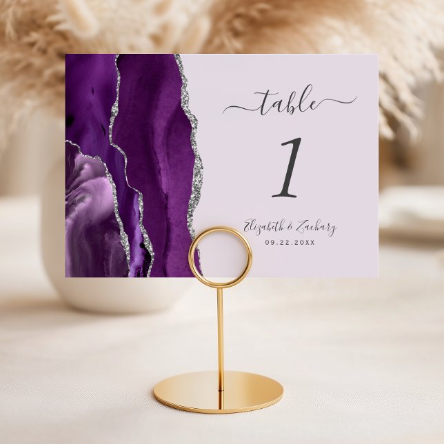 Purple Silver Agate Lavender Wedding Table Number (Creator Uploaded)