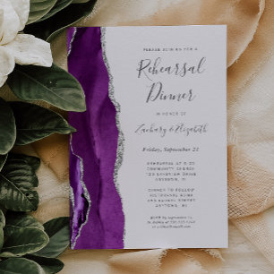Purple Silver Agate Lilac Wedding Rehearsal Dinner Invitation