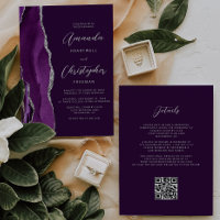 Purple Silver Agate Plum QR Code Wedding