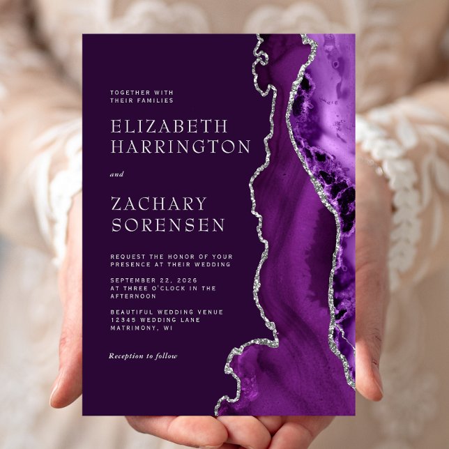 Purple Silver Agate Plum Wedding Invitation (Creator Uploaded)