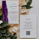 Purple Silver Agate QR Code Wedding Invitation<br><div class="desc">The left-hand edge of this elegant modern wedding invitation features a purple watercolor agate border trimmed with faux silver glitter. The customisable text combines charcoal grey script and sans serif fonts on a white background. The reverse side provides space for wedding details, along with a QR code guests can scan...</div>
