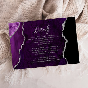 Purple Silver Agate Script Wedding Details Enclosure Card