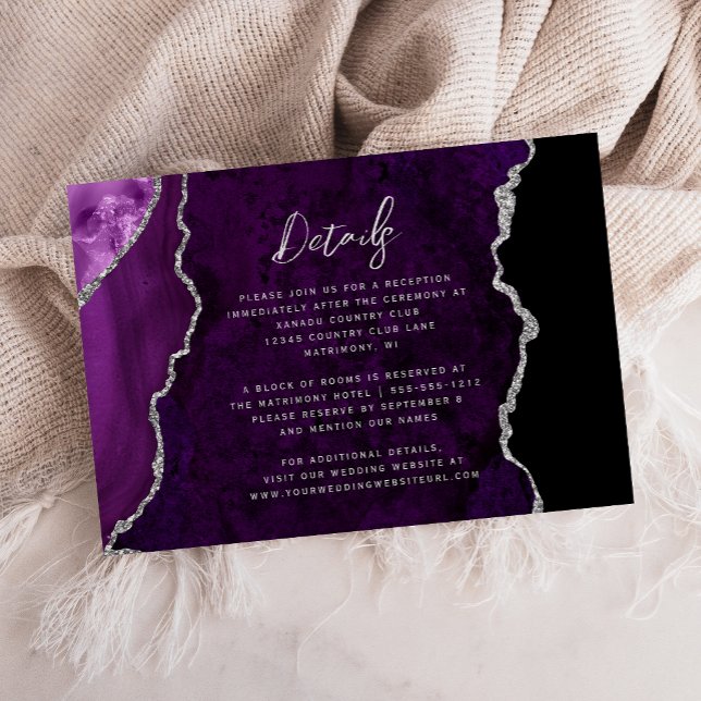 Purple Silver Agate Script Wedding Details Enclosure Card (Creator Uploaded)