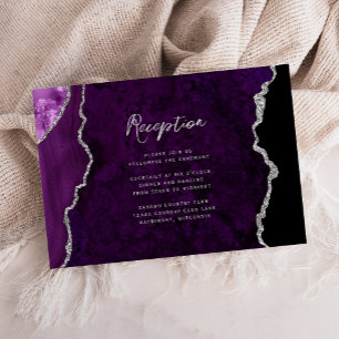 Purple Silver Agate Script Wedding Reception Enclosure Card