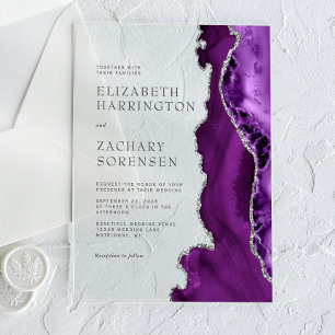 Purple Silver Agate Wedding Acrylic Invitations