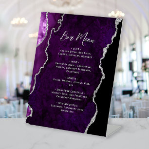 Purple Silver Agate Wedding Bar Menu Pedestal Sign