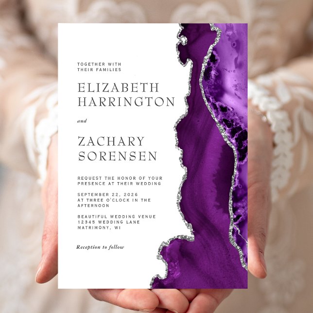Purple Silver Agate Wedding Invitation (Creator Uploaded)