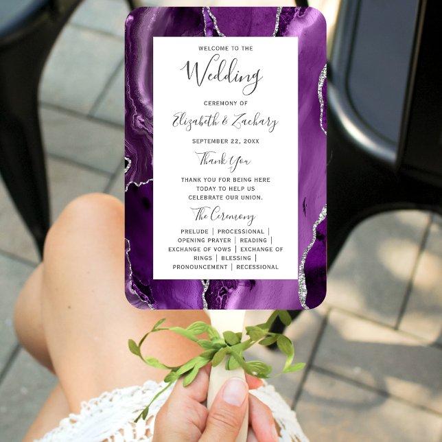 Purple Silver Agate Wedding Program Hand Fan (Creator Uploaded)