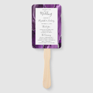 Purple Silver Agate Wedding Program Hand Fan