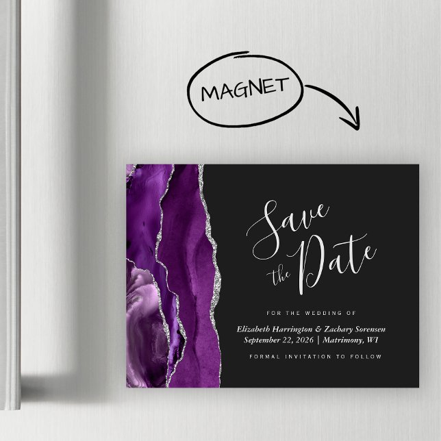 Purple Silver Agate Wedding Save the Date Magnet (Creator Uploaded)
